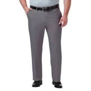 Haggar Mens 34x32 Straight Fit Gray Dress Pants All-Day Comfort Flat Front